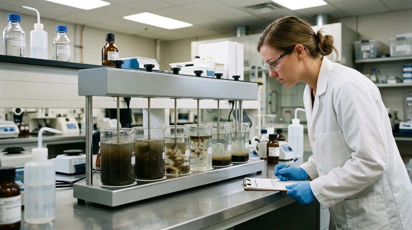 Bench-scale jar test with wastewater samples at different flocculation stages