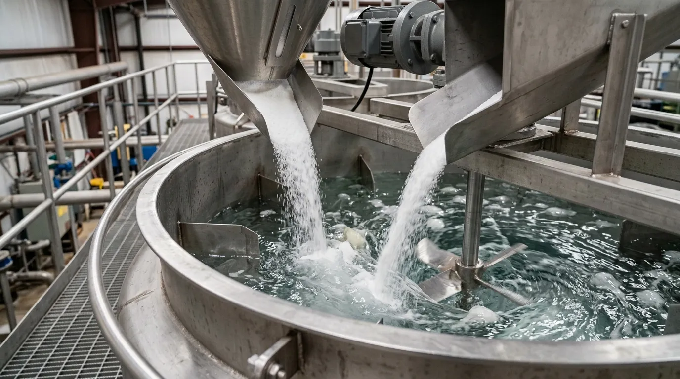 Powder polyacrylamide dispersing in a controlled mixing tank