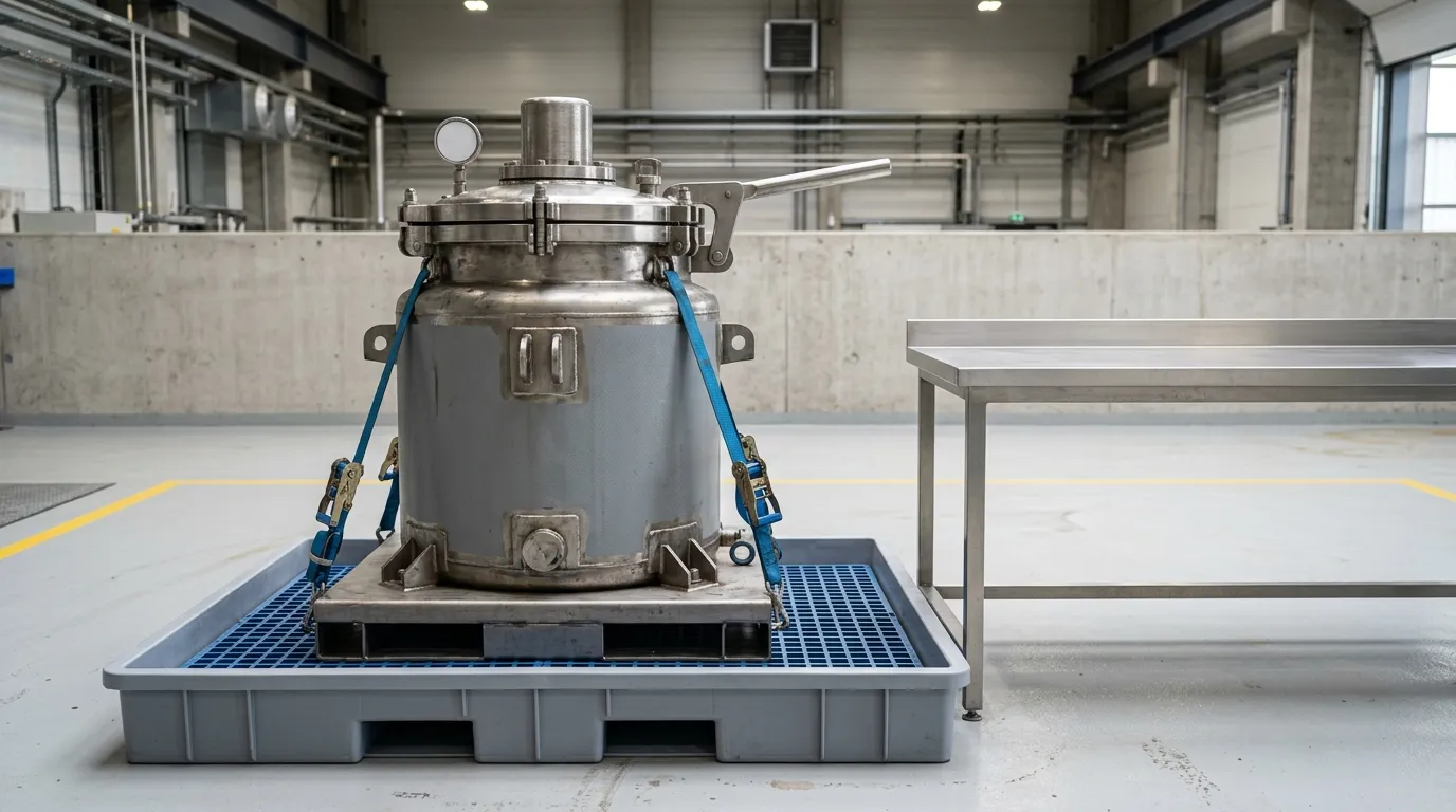 Sealed corrosion-resistant chemical vessel in a controlled inspection area