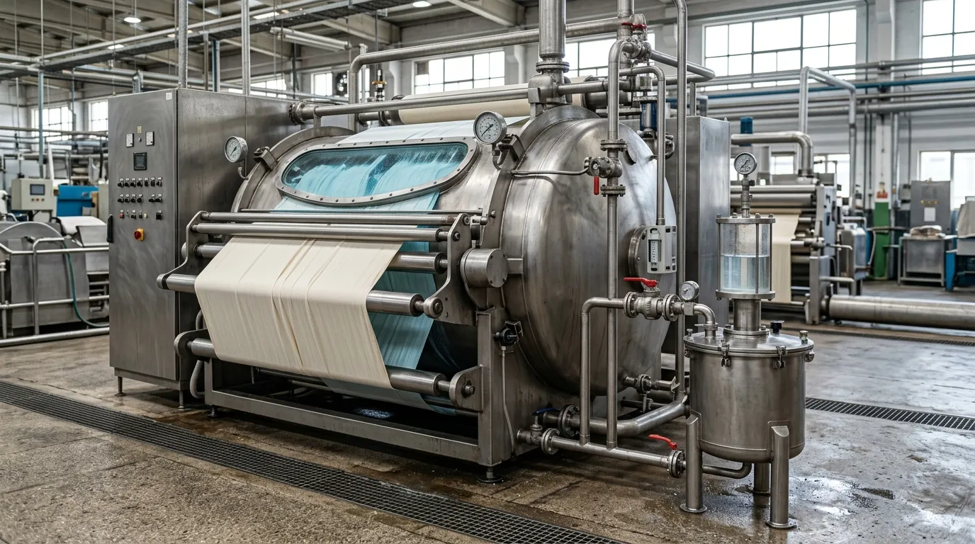Cotton fabric moving through a reactive dyeing process