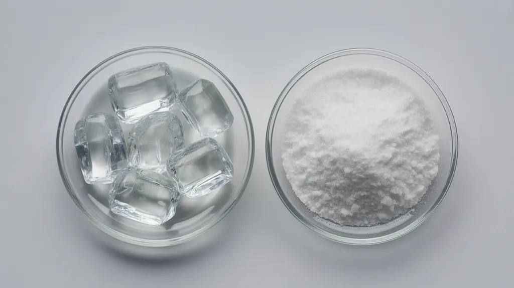 Sodium acetate trihydrate and anhydrous sodium acetate shown as separate crystalline solids