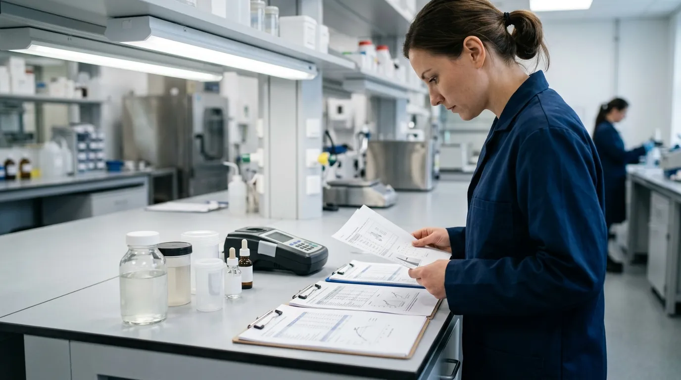 Quality-control review of a brine sample, sealed containers, and technical documents