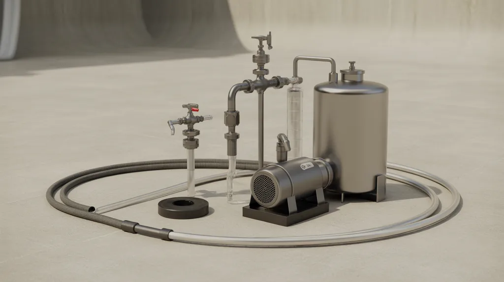 Closed chemical transfer system with tank, pump, tubing, valves, and seals