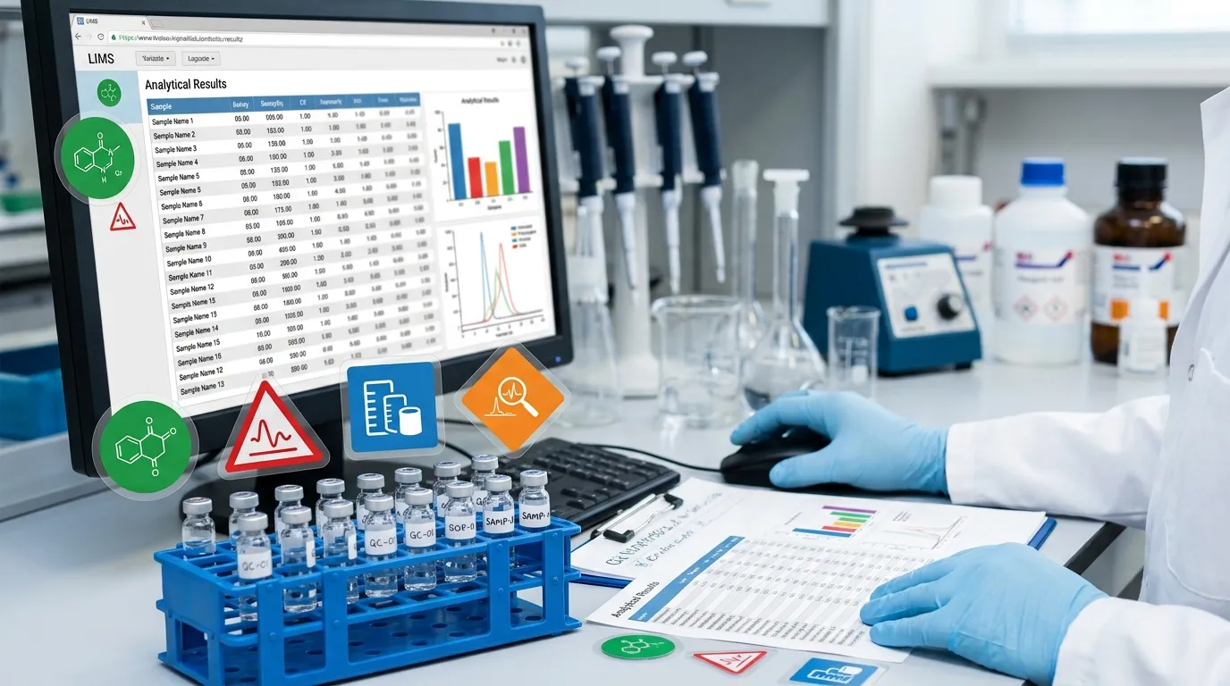 Quality-control samples beside a non-readable analytical results table