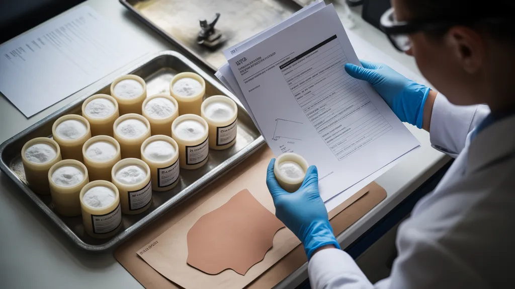 Technician reviewing chemical samples and technical documents before a plant trial